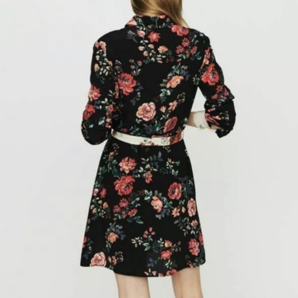 Maje Riller Two Tone Floral Shirt Dress Sz 2 - Picture 4 of 13